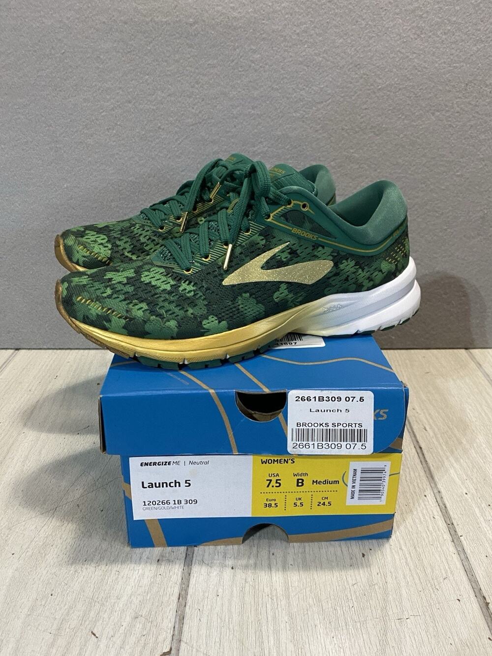 Brooks Launch 5 Run Lucky Running Shoes Shamrock Green 1202661B309 Womens SZ 7.5